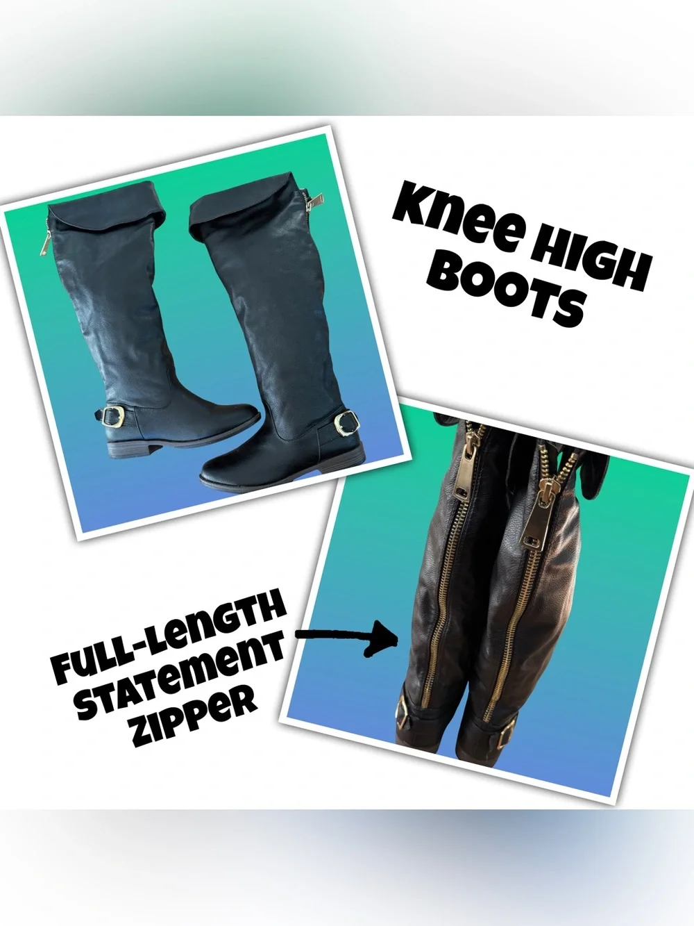 BAMBOO Black Knee-High Boots with Gold Hardware